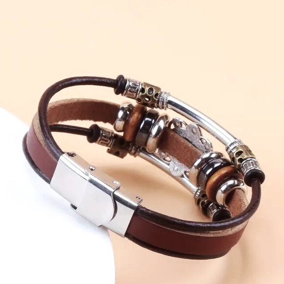 Bracelet Turquoise Bead Leather Cuff Wrist Bangle Boho Native Trendy Stylish - Picture 3 of 4